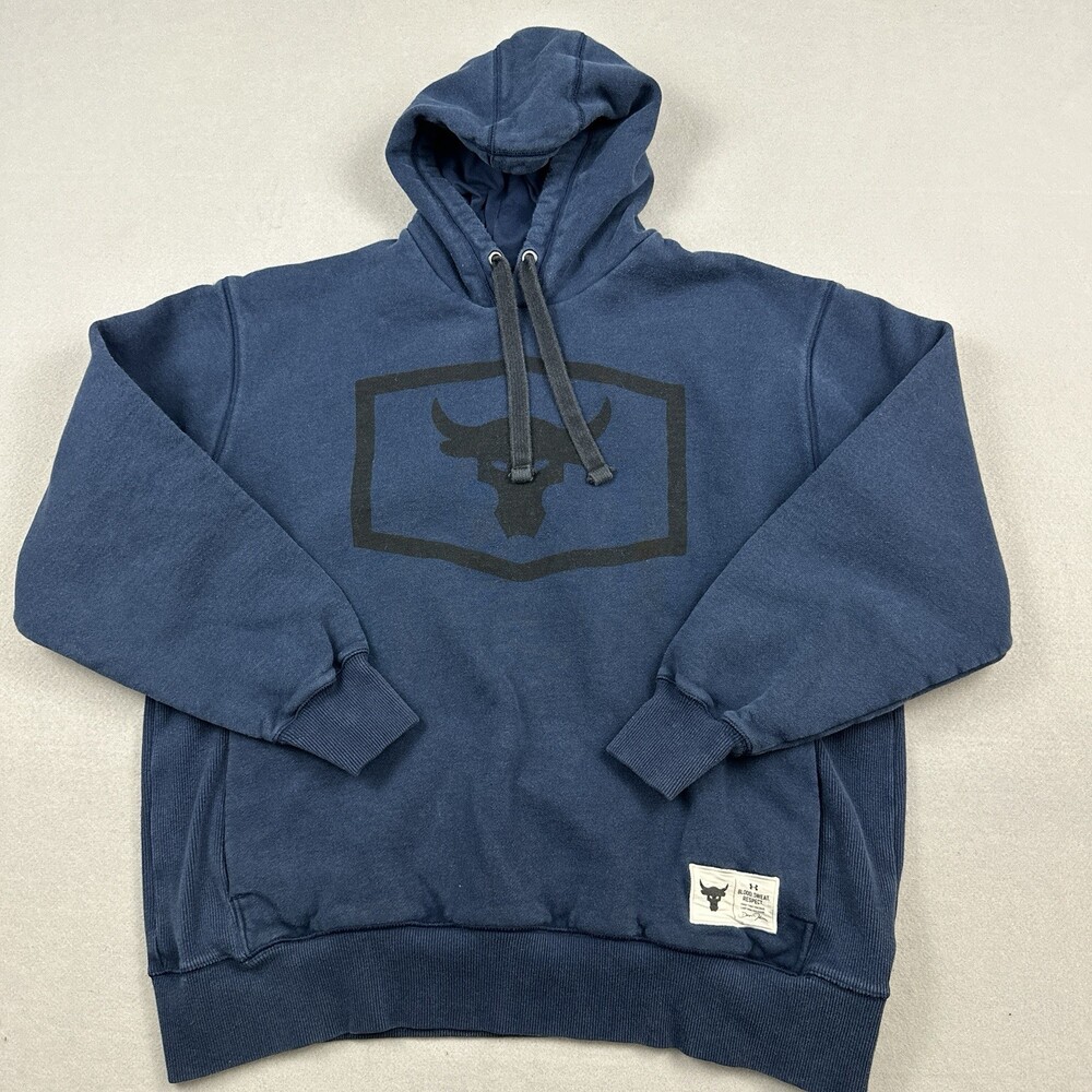 Under Armour Hoodie Men XL Blue Project Rock Heavyweight Sweatshirt Training Gym